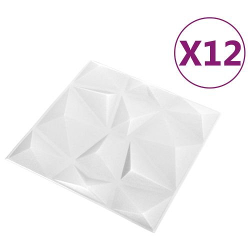 Стенни панели 12 pcs Диамант Бял 50 x 50 cm XPS Пяна