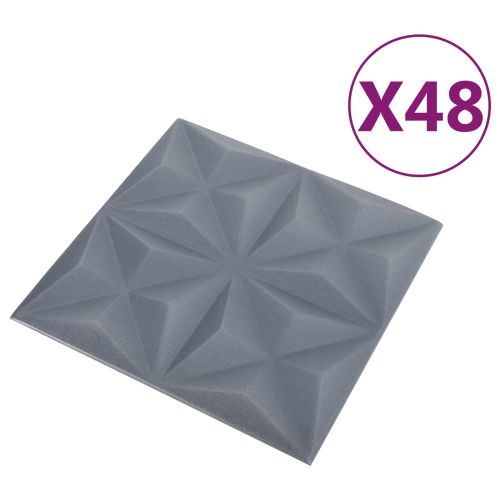 Стенни панели 48 бр. 50 x 50 cm Оригами Сив XPS Пяна