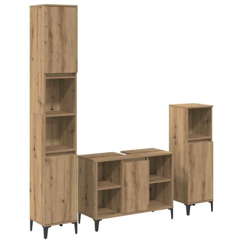 Комплект мебели за баня с рафт 3 pcs Дъб Инженерно дърво