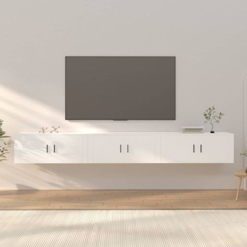 ТВ шкафове със стенен монтаж, 3 бр, бели, 100x34,5x40 см