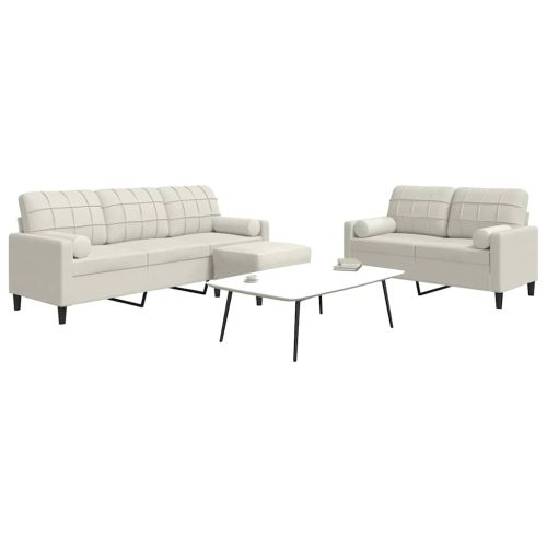 Мека мебел от 3 части с възглавници и болстери кремав кадифе