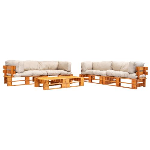 Градински мебели от палети, 6 части, пясъчни възглавници, дърво