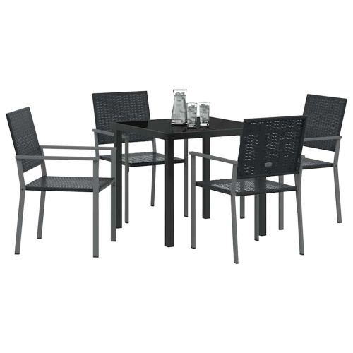 Комплект за хранене в градината 5 pcs Черно ПЕ ратан