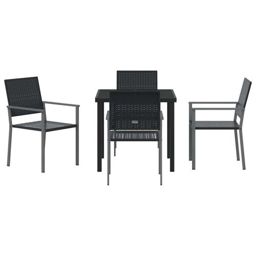 Комплект за хранене в градината 5 pcs Черно ПЕ ратан