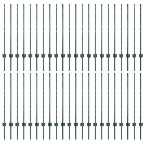 Стълб за ограда. 44 pcs Зелен 140 cm Стомана