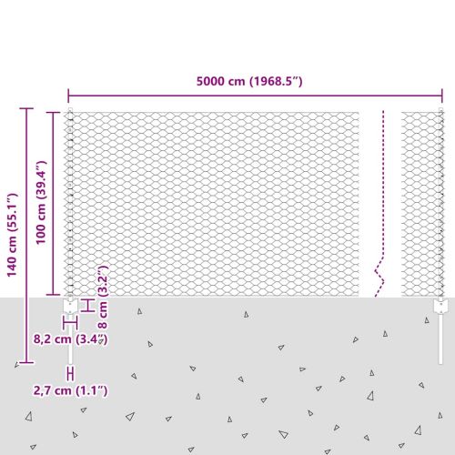 Шестоъградно ограждение с кол 50 x 1 m ПВЦ-обработена стомана