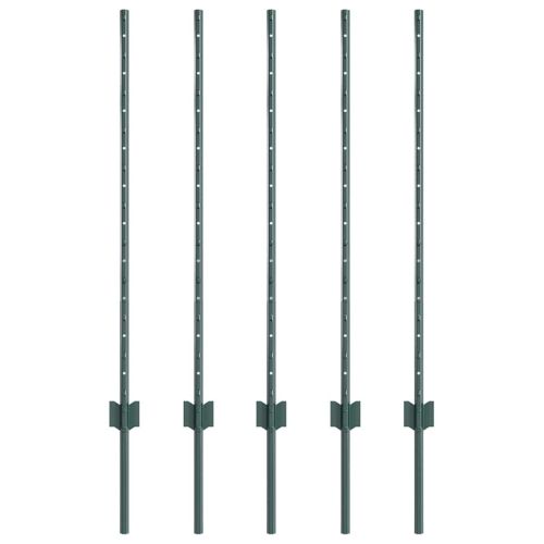 Стълб за ограда. 5 pcs Зелен 140 cm Стомана
