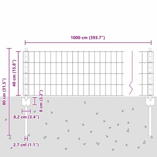 Евро ограда с пост 10 x 0,4 m ПВЦ-обработена стомана Сиво Мрежа