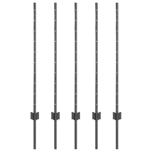 Стълб за ограда. 5 pcs Сив 100 cm Стомана