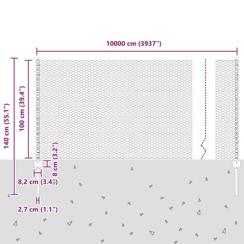 Шестоъградно ограждение с кол 100 x 1 м ПВЦ-обработена стомана
