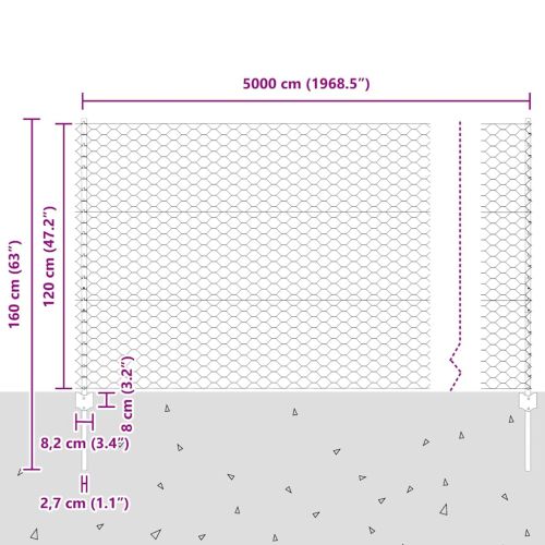 Шестоъградно ограждение с кол 50 x 1,2 m ПВЦ-обработена стомана