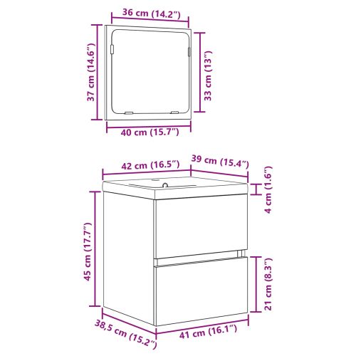 Комплект мебели за баня 2 pcs Черен дъб и бяло Инженерно дърво