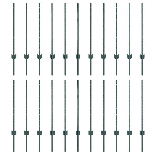 Стълб за ограда. 22 pcs Зелен 120 cm Стомана