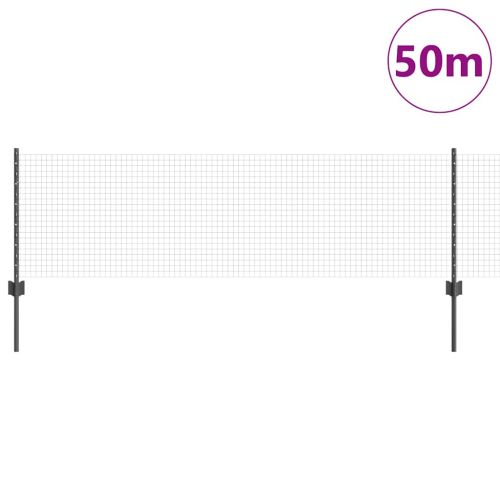 Заварена телена ограда с колове 50 x 0,6 м Сиво Мрежа