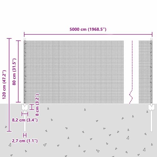 Заварена телена ограда с колове 50 x 0,8 m Сиво Мрежа