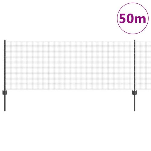 Заварена телена ограда с колове 50 x 0,8 m Сиво Мрежа