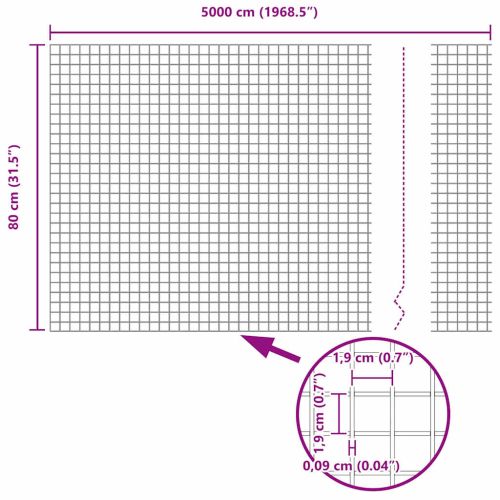 Заварена телена ограда с колове 50 x 0,8 m Сиво Мрежа