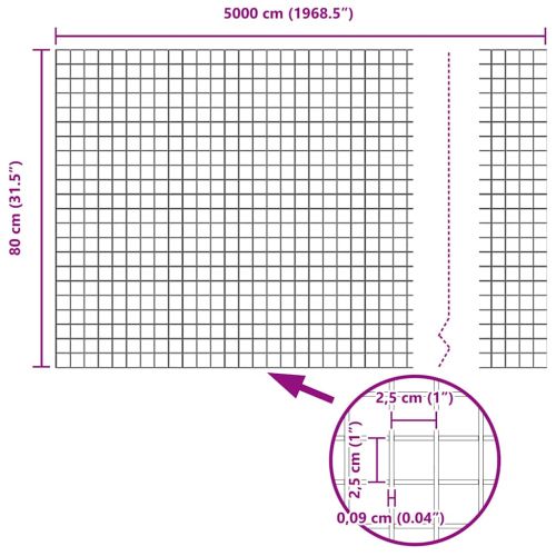 Заварена телена ограда с колове 50 x 0,8 m Сиво Мрежа