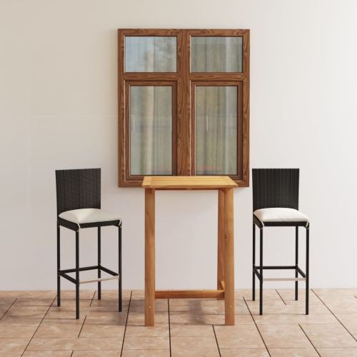 Градински бар комплект с възглавници, 3 части, черен