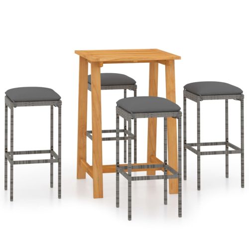 Градински бар комплект с възглавници, 5 части, сив