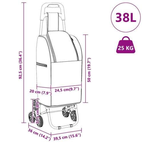 Пазарски тролей Черно 39,5 x 33 x 93 см Оксфордска тъкан