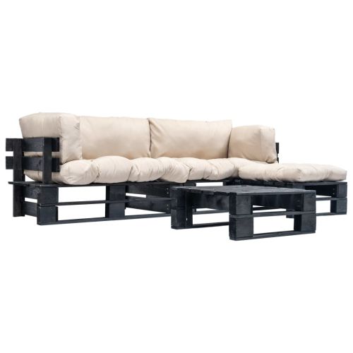 Градински мебели от палети, 4 части, пясъчни възглавници, дърво