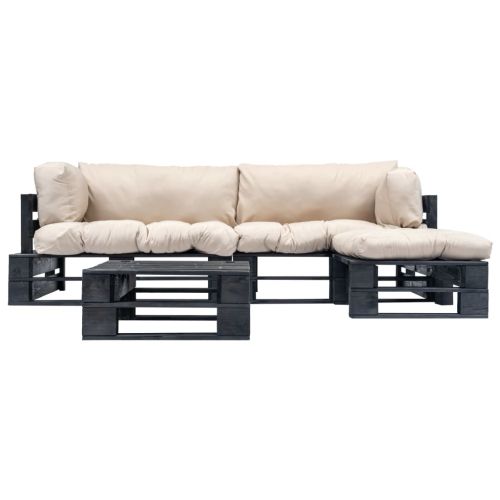 Градински мебели от палети, 4 части, пясъчни възглавници, дърво