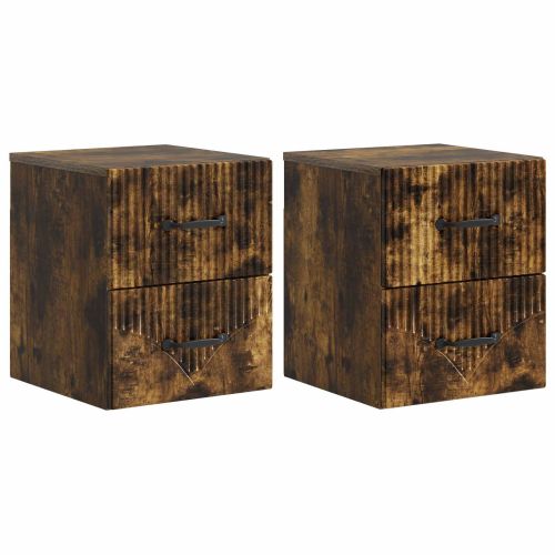 Спален шкаф с монтаж на стена с чекмедже 2 pcs Опушен дъб