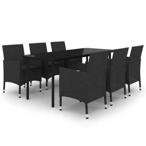 Градински комплект 7 части с възглавници полиратан и стъкло