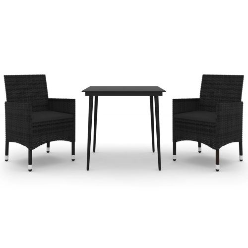 Градински комплект с възглавници 3 части полиратан и стъкло