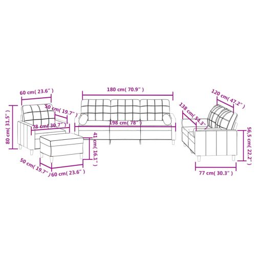 Комплект дивани 4 части с възглавници кафяв текстил