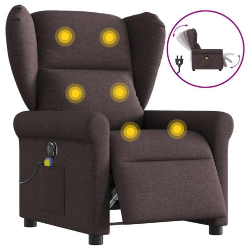 Електрически масажен наклоняем стол, тъмнокафяв, текстил