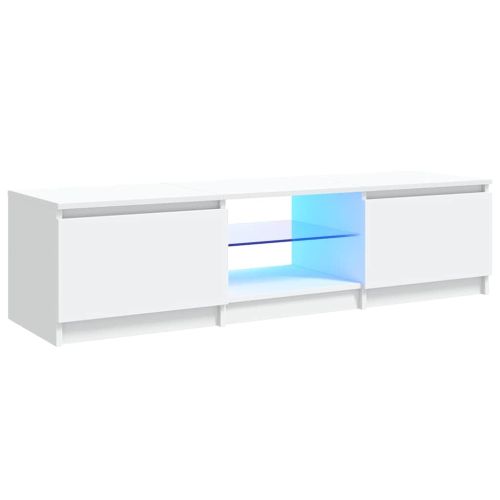 ТВ шкаф с LED осветление, бял, 140x40x36 см