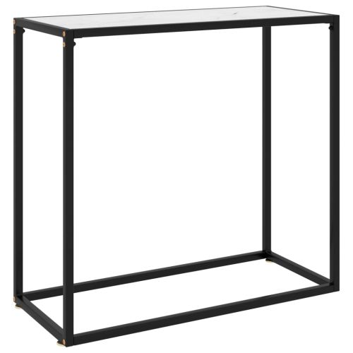 Конзолна маса, бяла, 80x35x75 cм, закалено стъкло