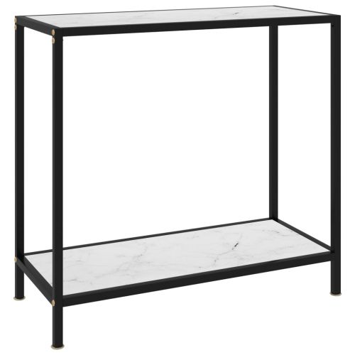 Конзолна маса, бяла, 80x35x75 cм, закалено стъкло