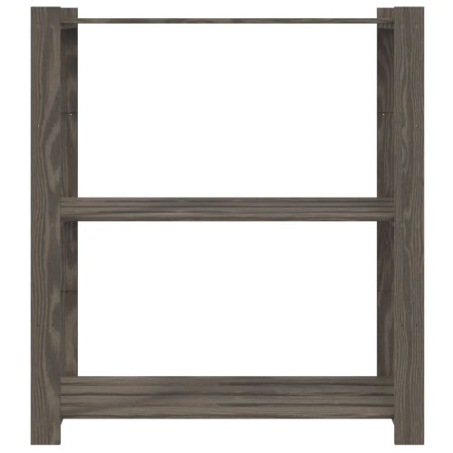 3-етажен стелаж за съхранение, сив, 80x38x90 см, бор масив
