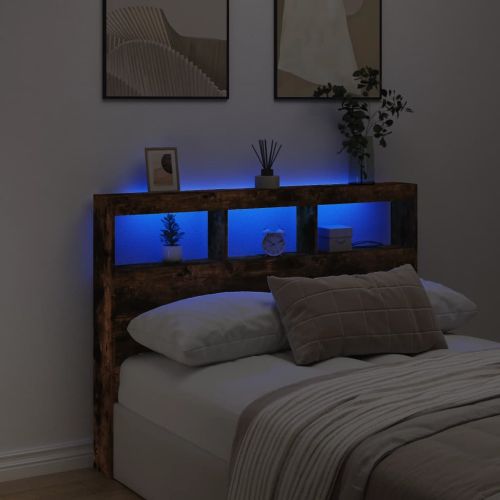 Табла шкаф с LED, опушен дъб, 140x17x102 см