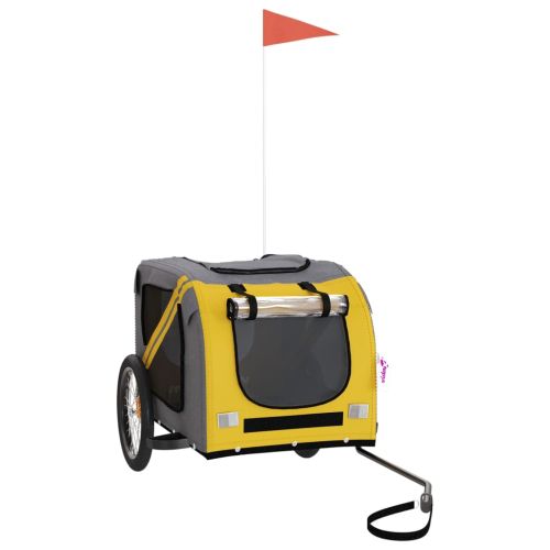 Ремарке за колело за любимци жълт и сив Оксфорд плат и желязо