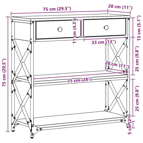 Конзолна маса дъб артизан 75 x 28 x 75 см