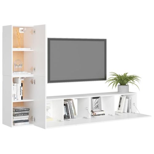 Комплект ТВ шкафове от 4 части, бял, инженерно дърво