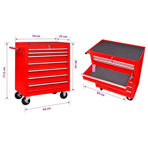 Количка за инструменти със 7 чекмеджета, червена