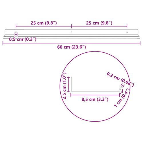 Плаващ рафт 2 бр. Антрацит 60 x 8,5 x 2,5 см Стомана