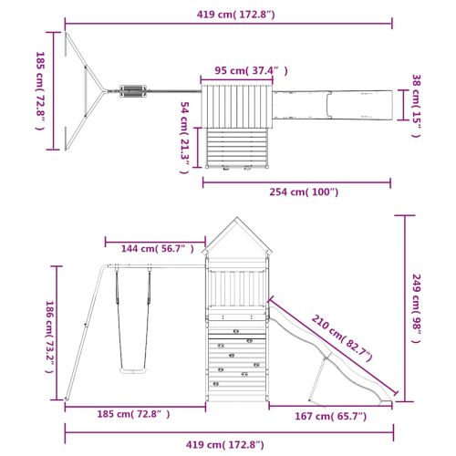 Комбинирано детско съоръжение за игра, импрегниран бор