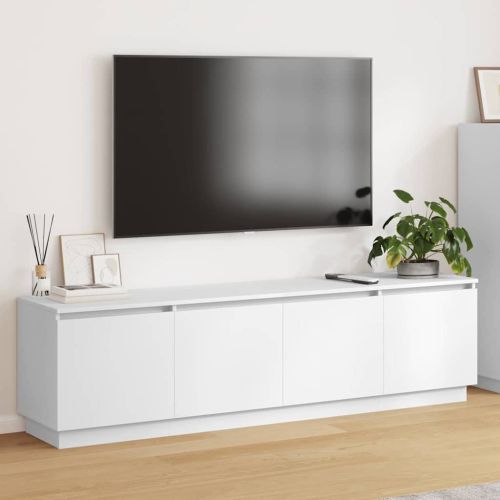 ТВ шкаф с LED Бяло 180 x 38 x 49 см Инженерно дърво