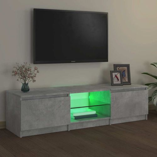 ТВ шкаф с LED осветление, бетонно сив, 140x40x36 см