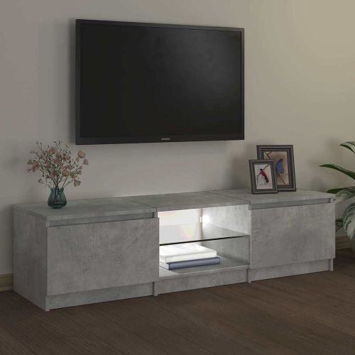 ТВ шкаф с LED осветление, бетонно сив, 140x40x36 см