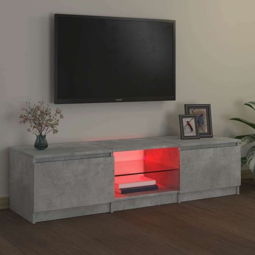 ТВ шкаф с LED осветление, бетонно сив, 140x40x36 см