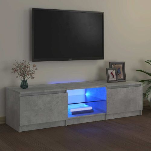 ТВ шкаф с LED осветление, бетонно сив, 140x40x36 см