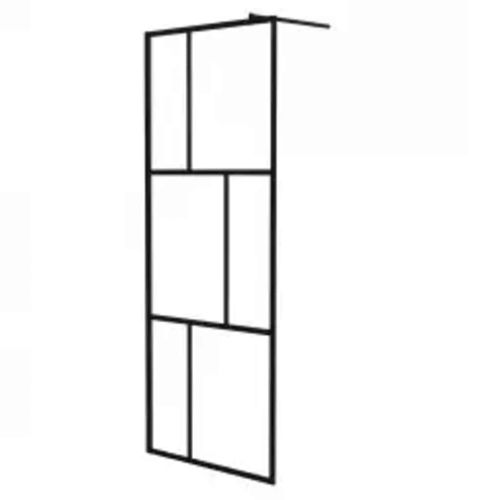 Преграден параван за баня, закалено стъкло, черен, 80x195 см