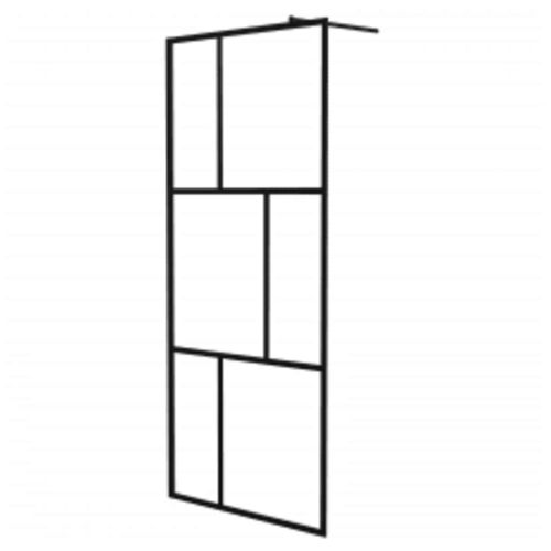 Преграден параван за баня, закалено стъкло, черен, 90x195 см